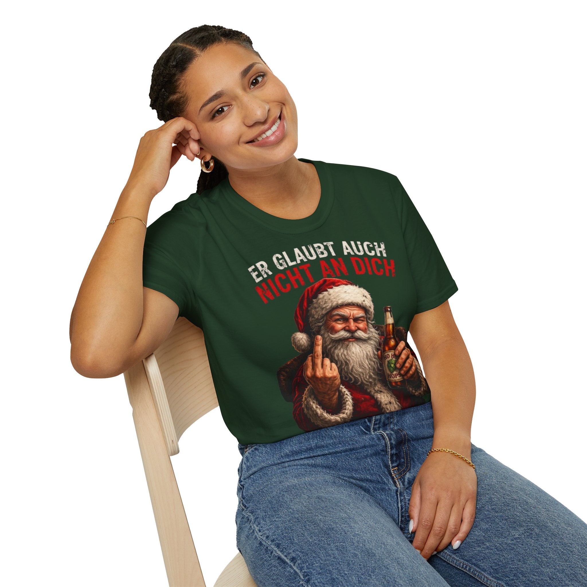 Weihnachtsmann "Er glaubt auch nicht an dich" Shirt